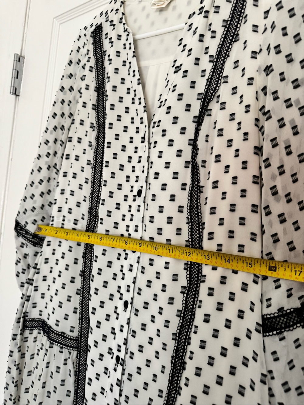 Shoshanna White Midi Dress with Black Geometric Print size 4 - Picture 7 of 10